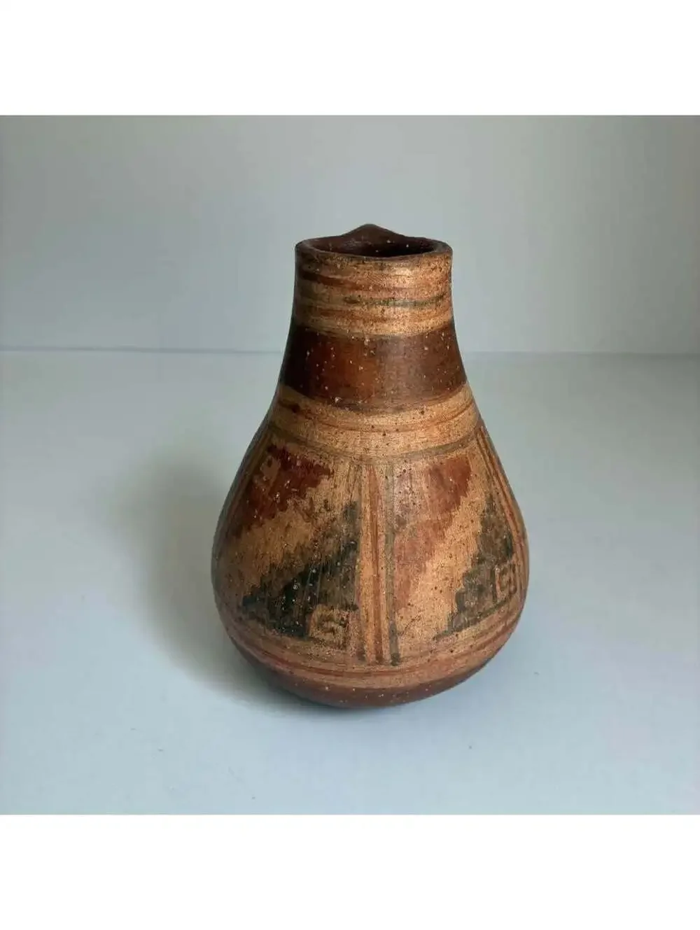 Vintage Chilean Hand Painted Pottery Pitcher Inca Folk Art Signed P. Miller